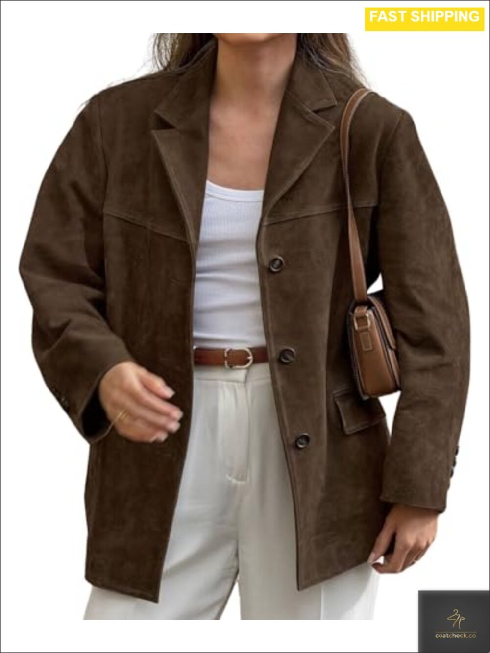Faux Suede Jacket Leather Blazer Coat Button Down Oversized Fall